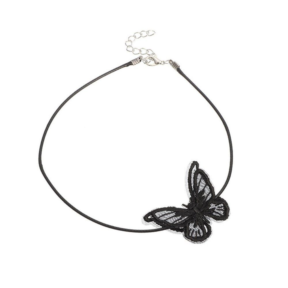 Girls Black Lace Fabric Butterfly Choker Clavicle Collar Dainty Necklace - Picture 3 of 5